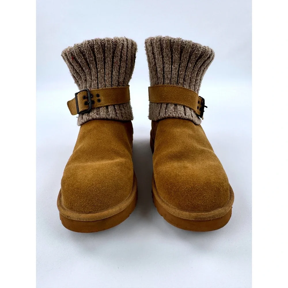 UGG Cambridge Sweater Boots Chestnut Brown Suede Knit Cuff‎ Size 10